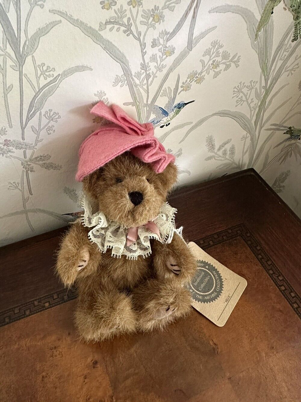 Boyds Bear Plush Stuffed Pink Hat Lace Scarf Brown Bear New With Tag 7” Vintage